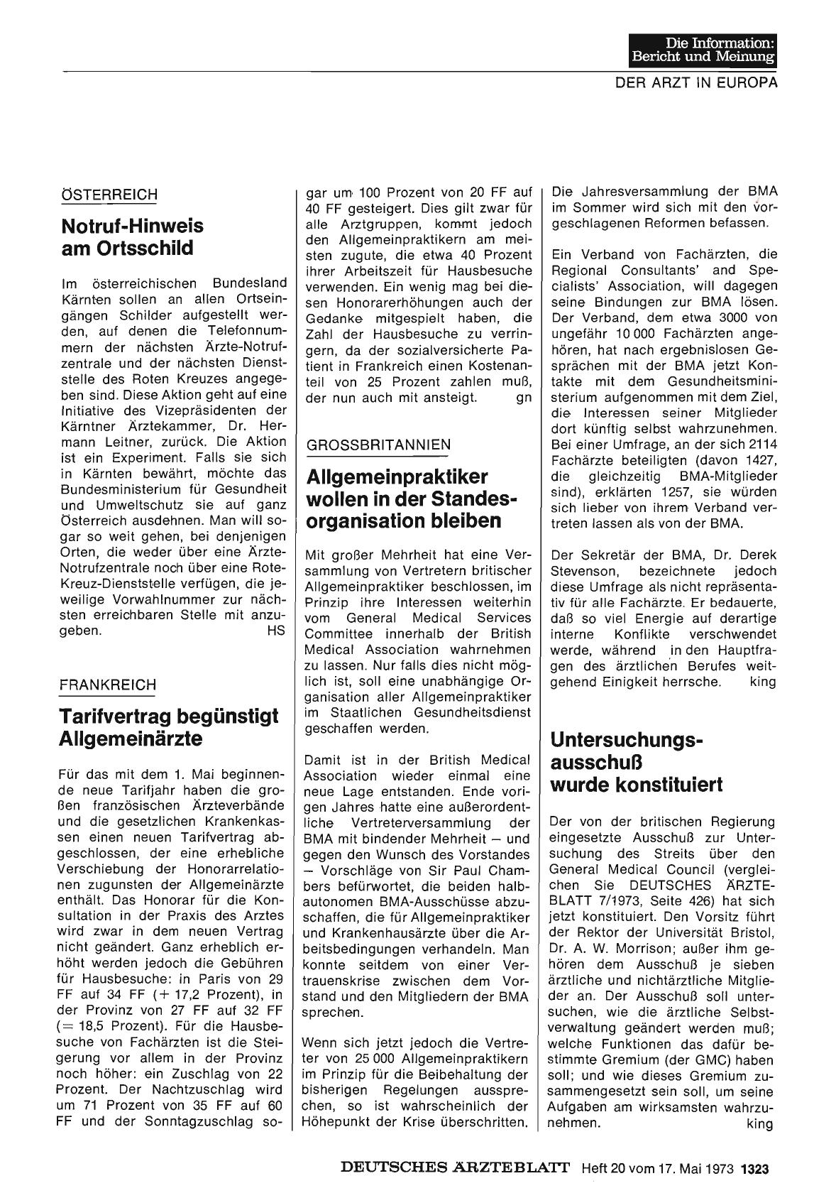 Vorschauseite 1: Grossbritannien: Untersuchungsausschuß wurde konstituiert