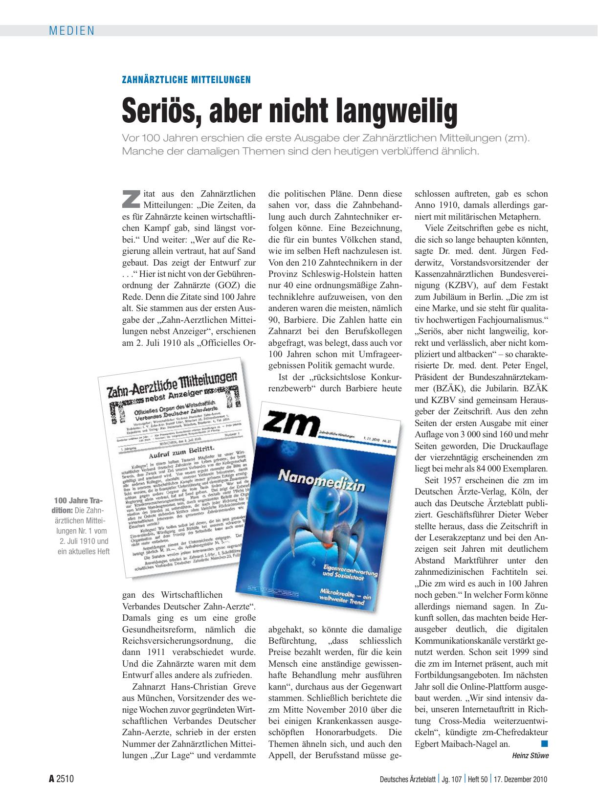 Vorschauseite 1: Zahnärztliche Mitteilungen: Seriös, aber nicht langweilig