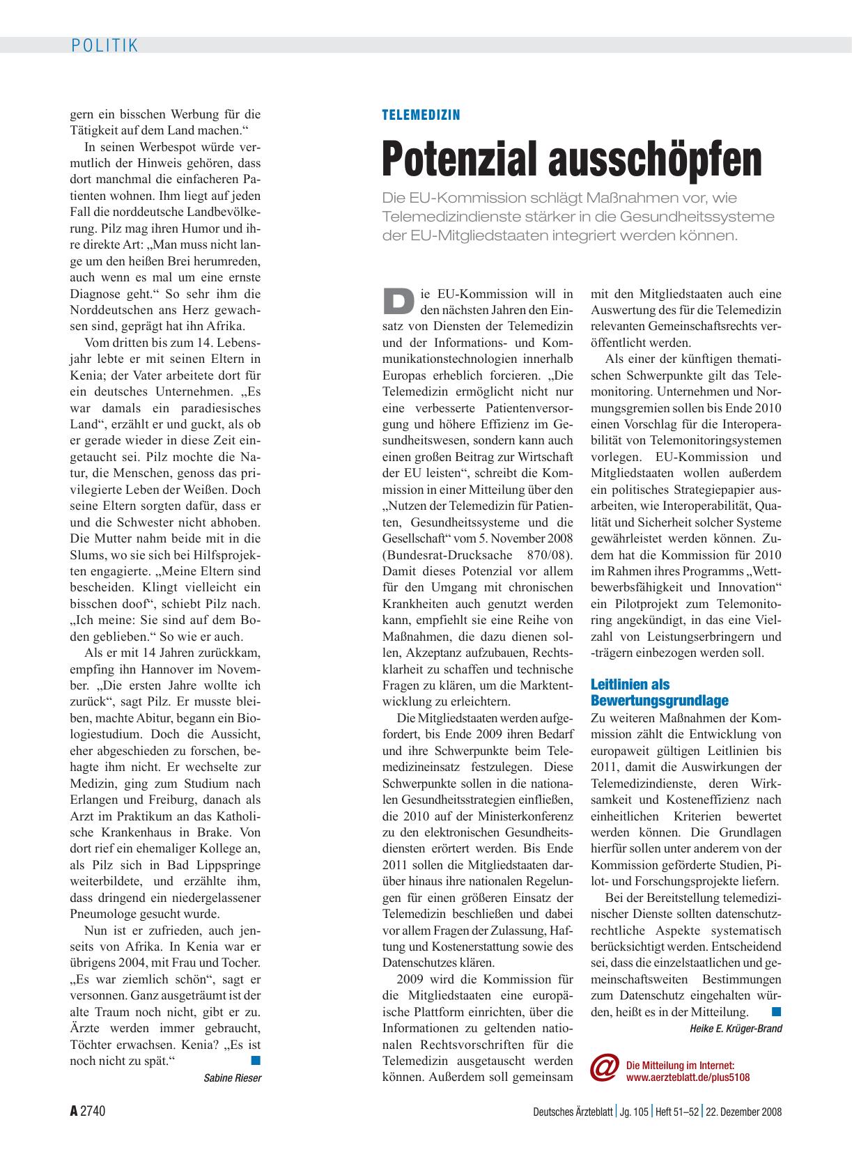 Vorschauseite 1: Telemedizin: Potenzial ausschöpfen
