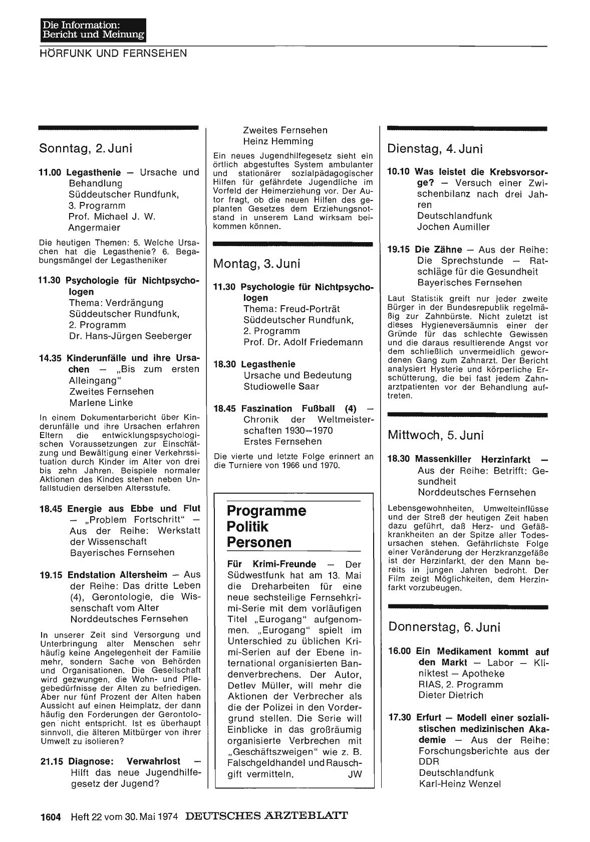 Vorschauseite 1: Programme, Politik, Personen