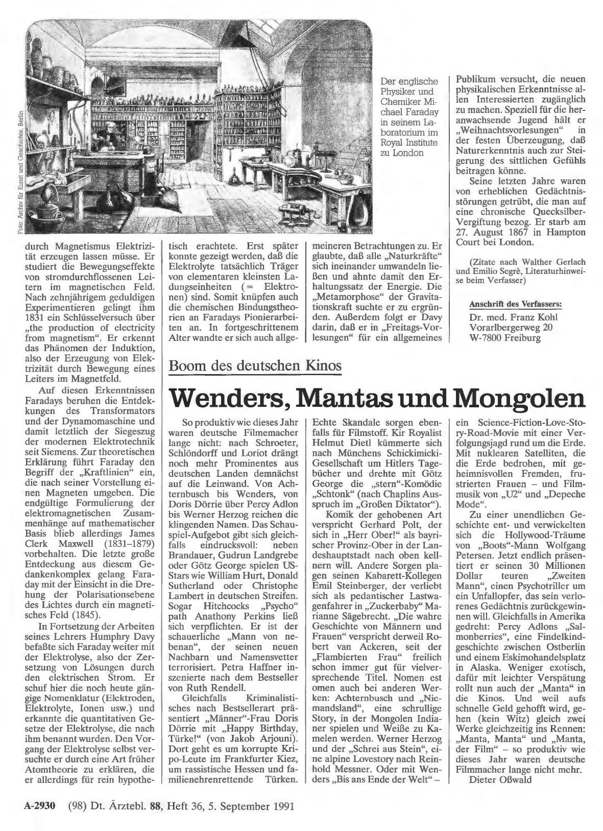 Vorschauseite 1: Boom des deutschen Kinos: Wenders, Mantas und Mongolen