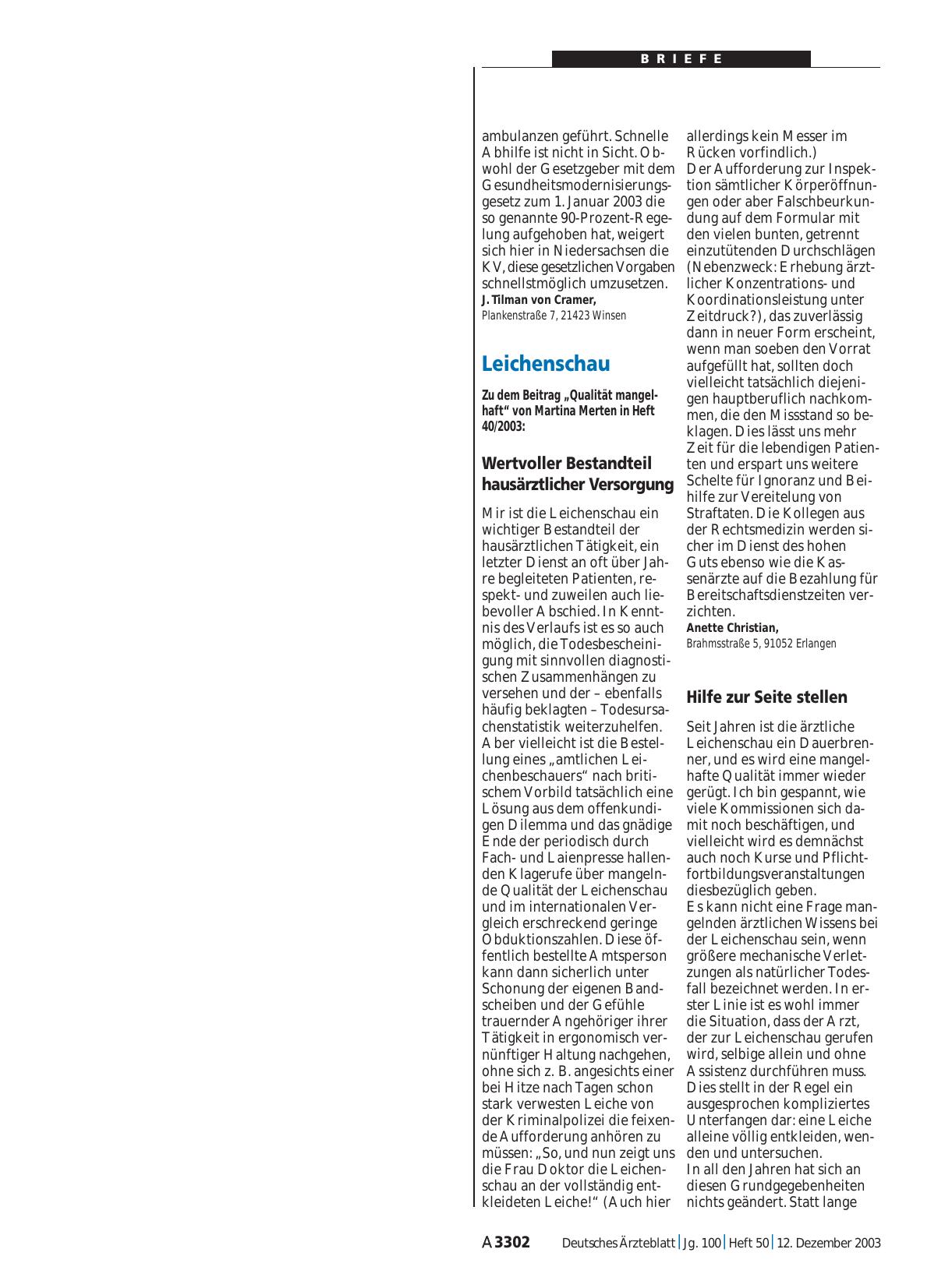 Vorschauseite 1: Leichenschau: Wertvoller Bestandteil hausärztlicher Versorgung