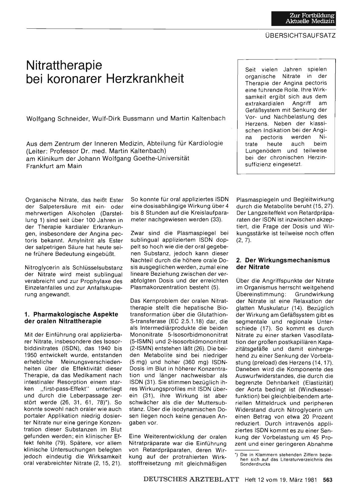 Vorschauseite 1: Nitrattherapie bei koronarer Herzkrankheit