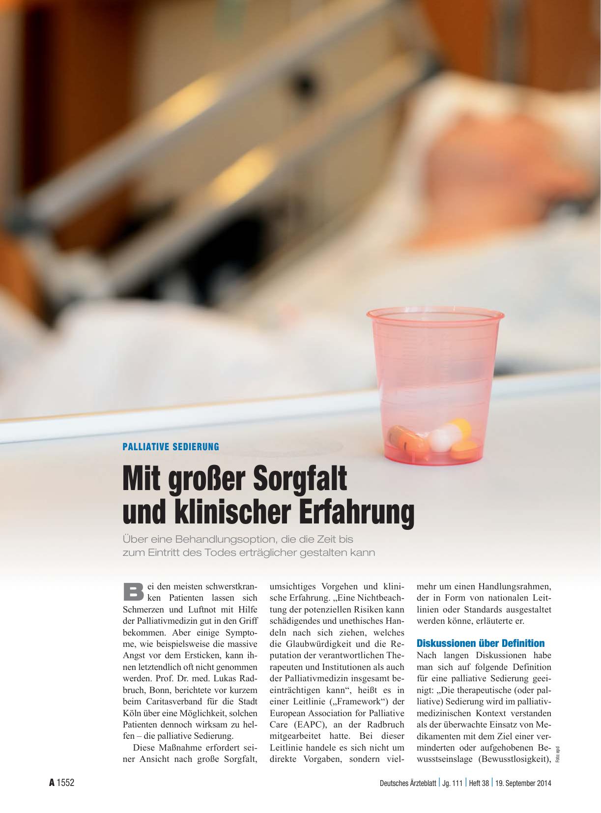 Vorschauseite 1: Palliative Sedierung: Mit großer Sorgfalt und klinischer Erfahrung