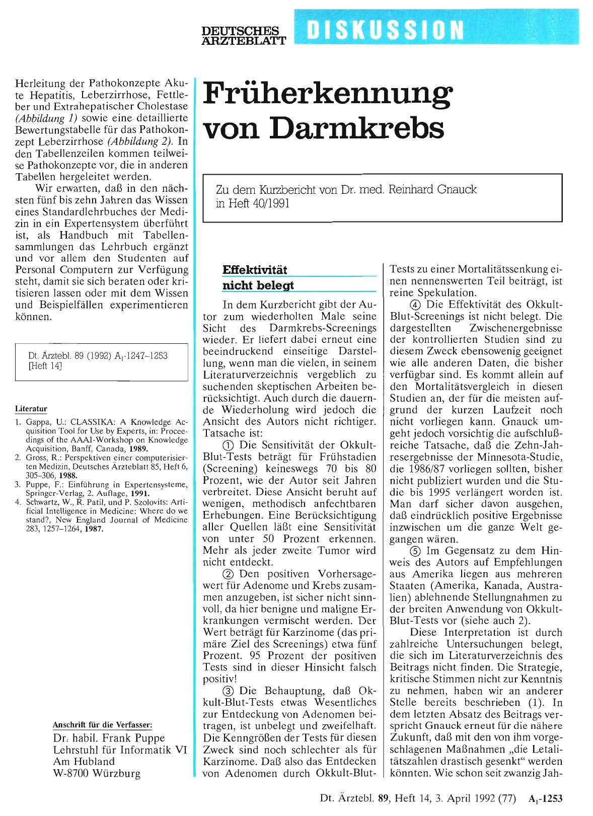 Vorschauseite 1: Früherkennung von Darmkrebs: Effektivität nicht belegt