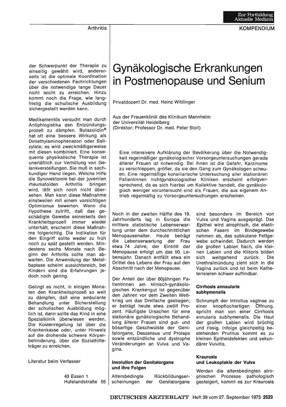 Vorschauseite 1: Gynäkologische Erkrankungen in Postmenopause und Senium