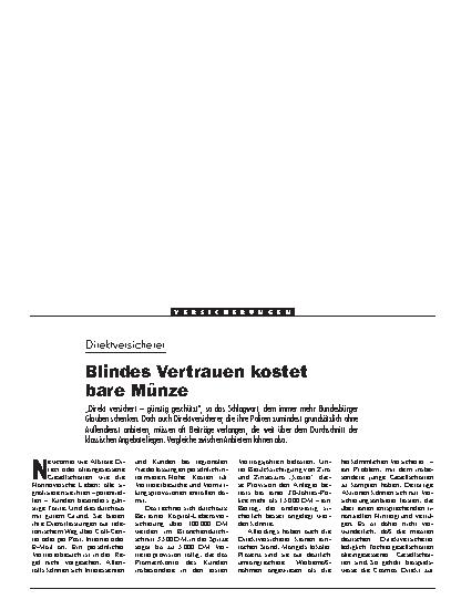 Vorschauseite 1: Direktversicherer: Blindes Vertrauen kostet bare Münze