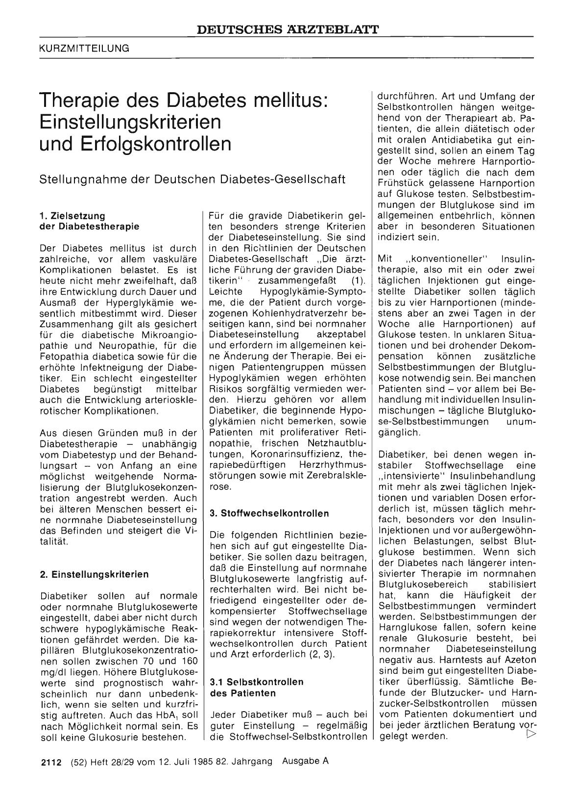 Vorschauseite 1: Therapie des Diabetes mellitus: Einstellungskriterien und Erfolgskontrollen