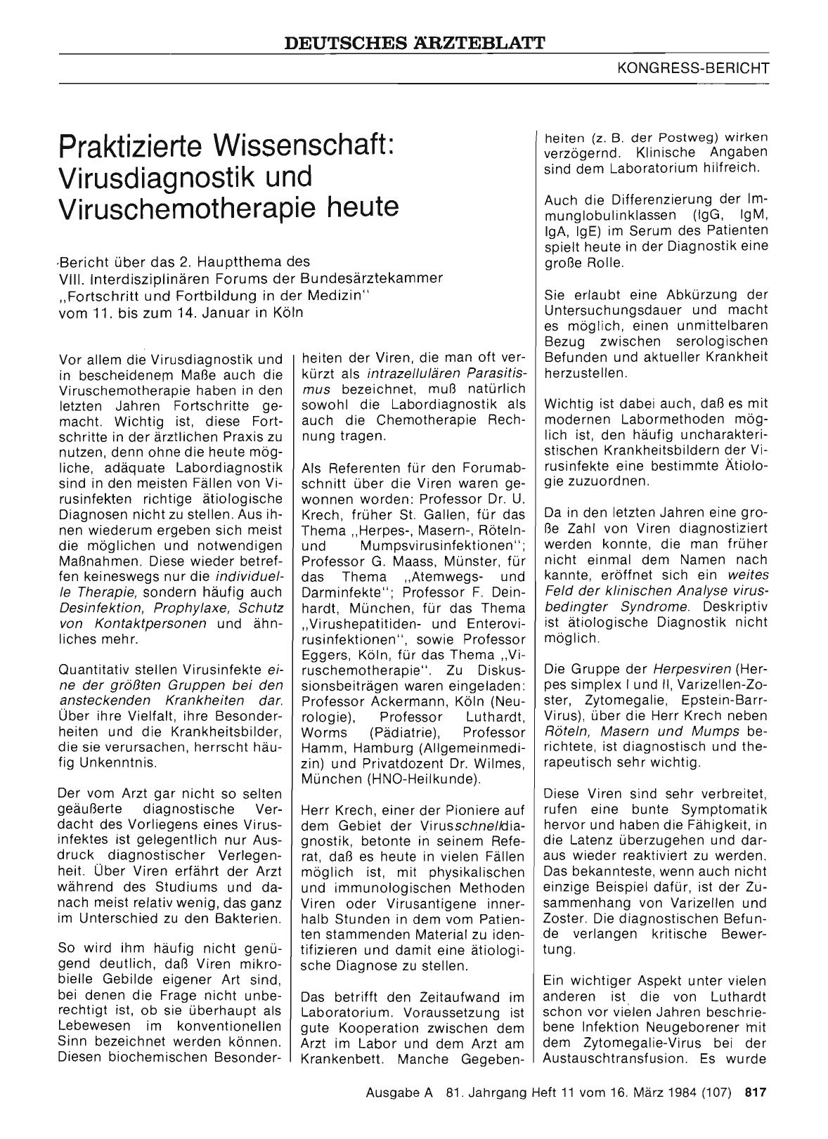 Vorschauseite 1: Praktizierte Wissenschaft: Virusdiagnostik und Viruschemotherapie heute