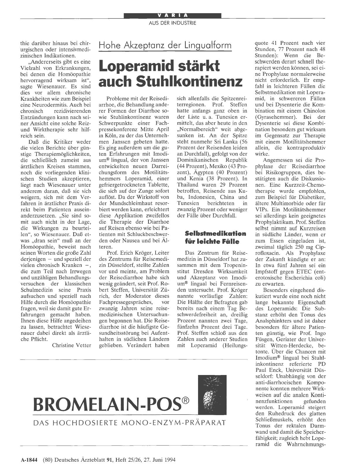 Vorschauseite 1: Hohe Akzeptanz der Lingualform Loperamid stärkt auch Stuhlkontinenz