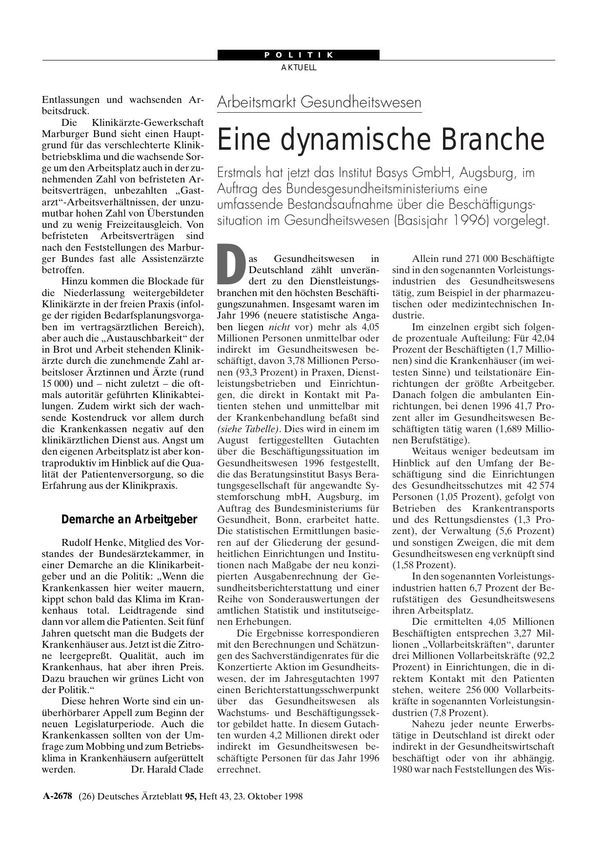 Vorschauseite 1: Arbeitsmarkt Gesundheitswesen: Eine dynamische Branche