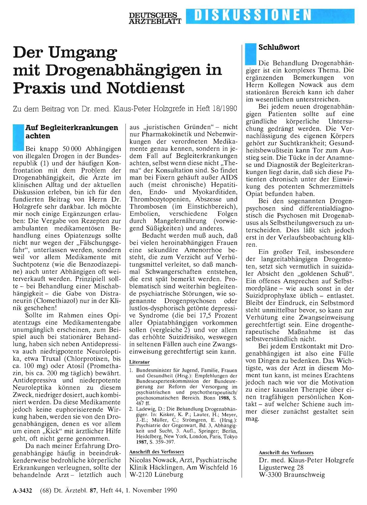 Vorschauseite 1: Der Umgang mit Drogenabhängigen in Praxis und Notdienst: Schlußwort