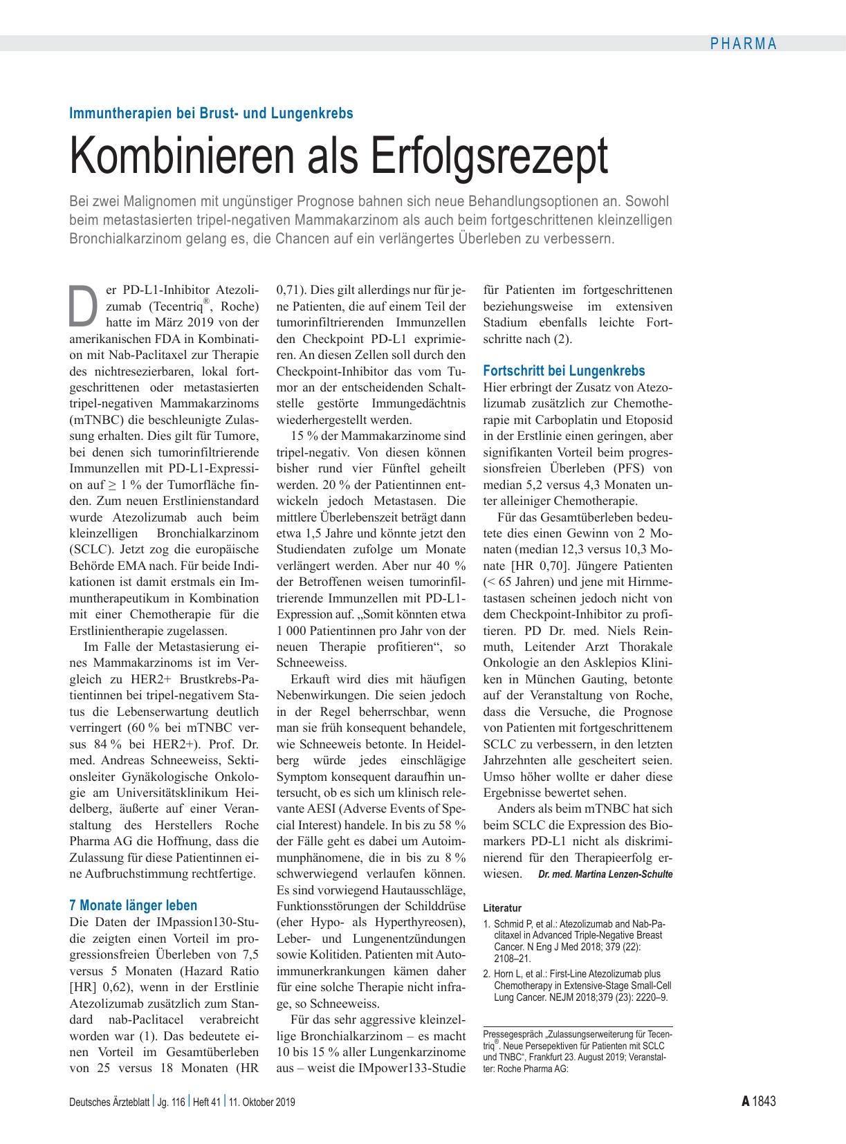 Vorschauseite 1: Immuntherapien bei Brustund Lungenkrebs: Kombinieren als Erfolgsrezept