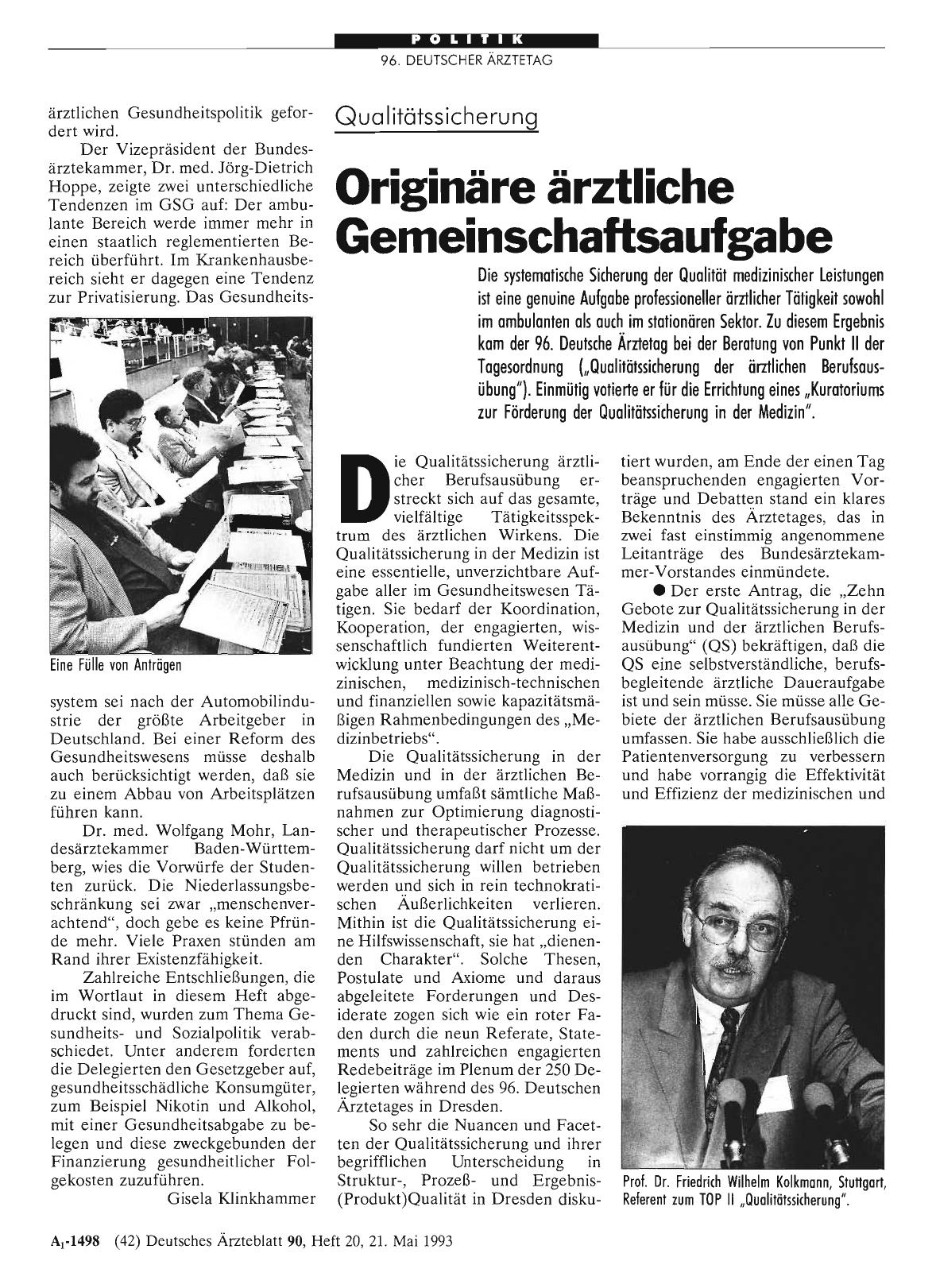 Vorschauseite 1: Qualitätssicherung: Originäre ärztliche Gemeinschaftsaufgabe