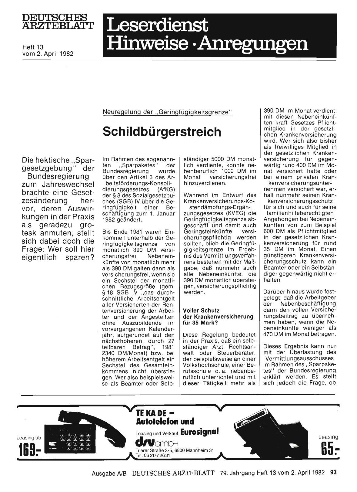 Vorschauseite 1: Neuregelung der „Geringfügigkeitsgrenze“ Schildbürgerstreich