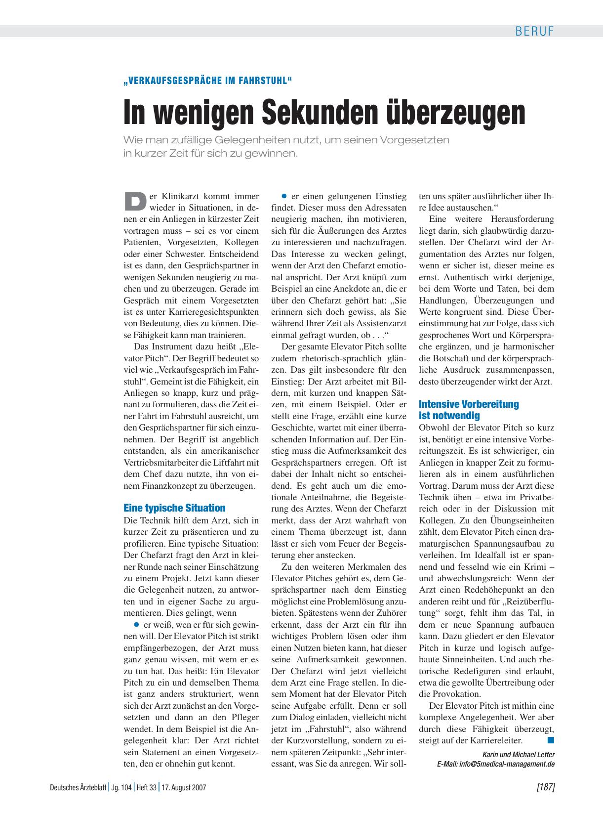 Vorschauseite 1: „Verkaufsgespräche im Fahrstuhl“: In wenigen Sekunden überzeugen