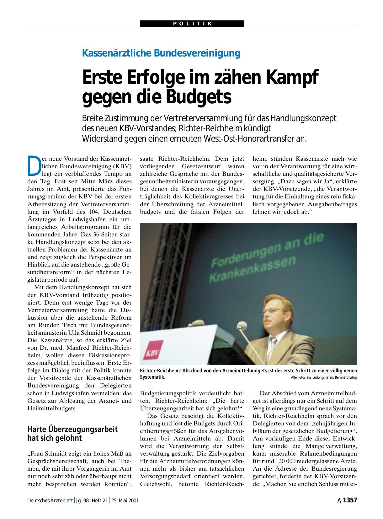Vorschauseite 1: Kassenärztliche Bundesvereinigung: Erste Erfolge im zähen Kampf gegen die Budgets