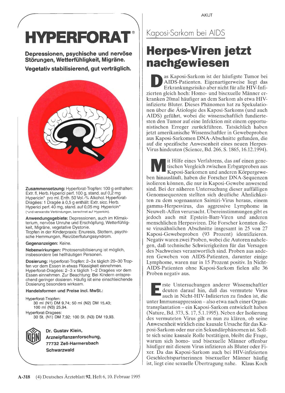 Vorschauseite 1: Kaposi-Sorkom bei AIDS: Herpes-Viren jetzt nachgewiesen