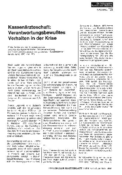 Vorschauseite 1: Kassenärzteschaft: Verantwortungsbewußtes Verhalten in der Krise