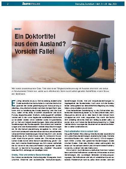 Vorschauseite 1: Recht: Ein Doktortitel aus dem Ausland? Vorsicht Falle!