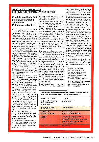 Vorschauseite 1: Vorsichtsmaßnahmen bei der Anwendung kolloidaler Volumenersatzmittel