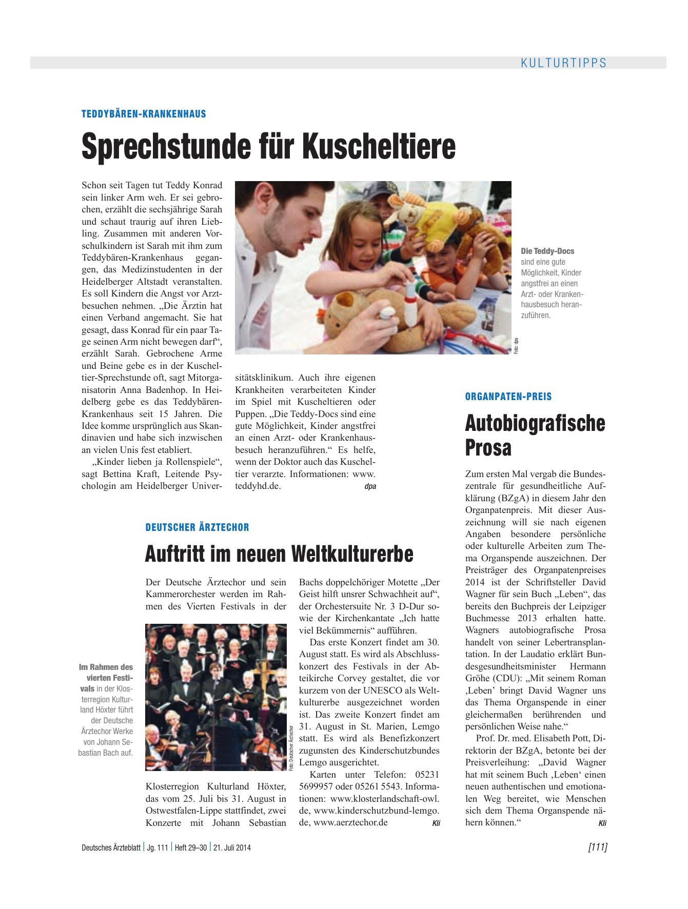 Vorschauseite 1: Deutscher Ärztechor: Auftritt im neuen Weltkulturerbe