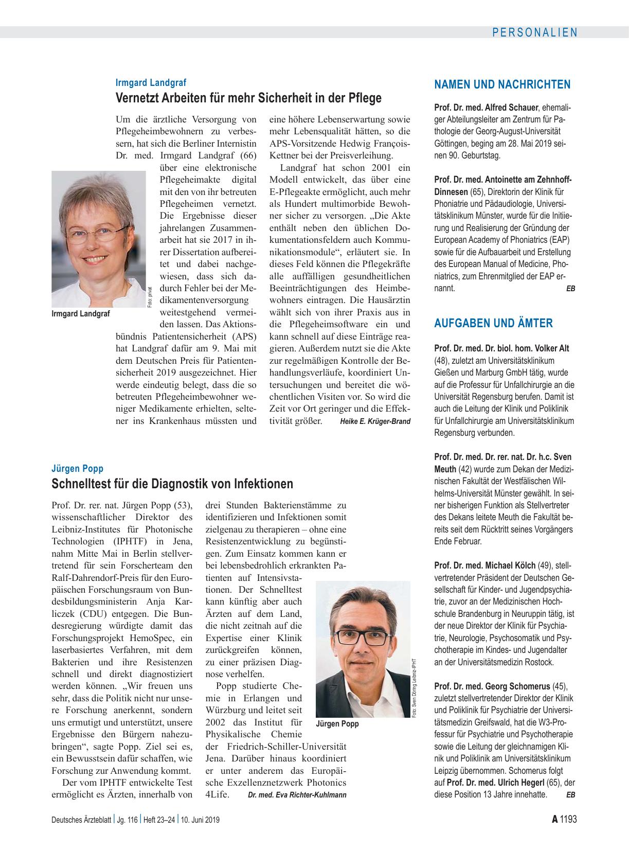 Vorschauseite 1: Irmgard Landgraf: Vernetzt Arbeiten für mehr Sicherheit in der Pflege