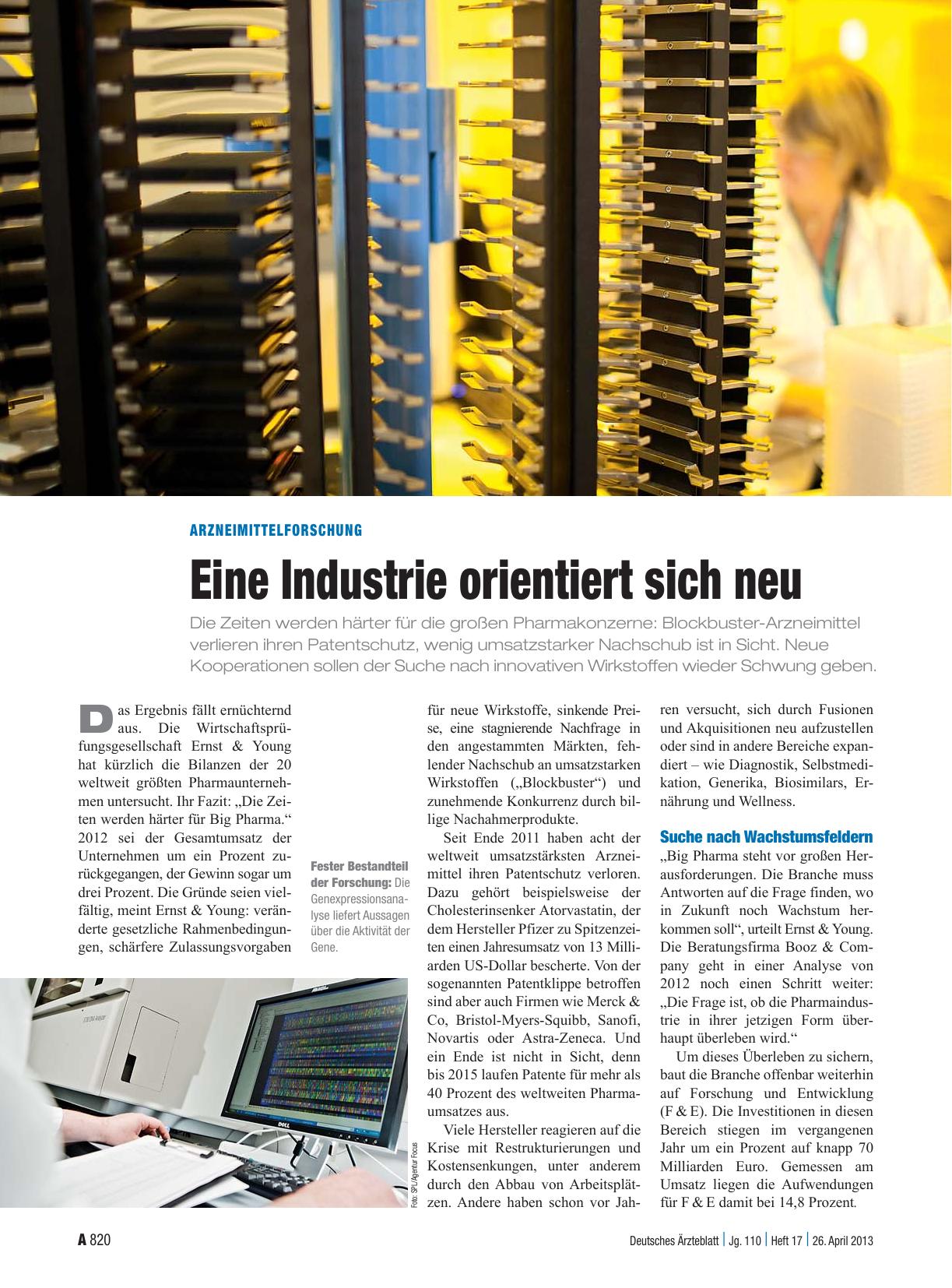 Vorschauseite 1: Arzneimittelforschung: Eine Industrie orientiert sich neu