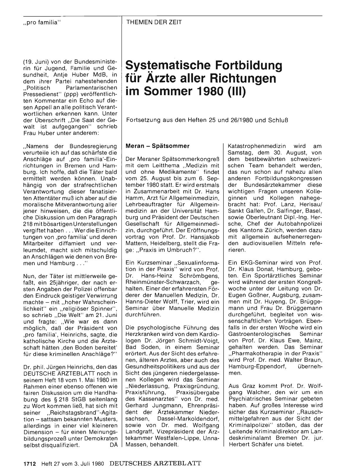 Vorschauseite 1: Systematische Fortbildung für Ärzte aller Richtungen im Sommer 1980 (III)