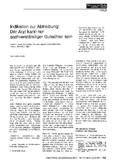 Vorschauseite 1: Indikation zur Abtreibung: Der Arzt kann nur sachverständiger Gutachter sein