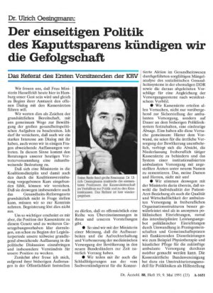 Vorschauseite 1: Dr. Ulrich Oesingmann: Der einseitigen Politik des Kaputtsparens kündigen wir die Gefolgschaft