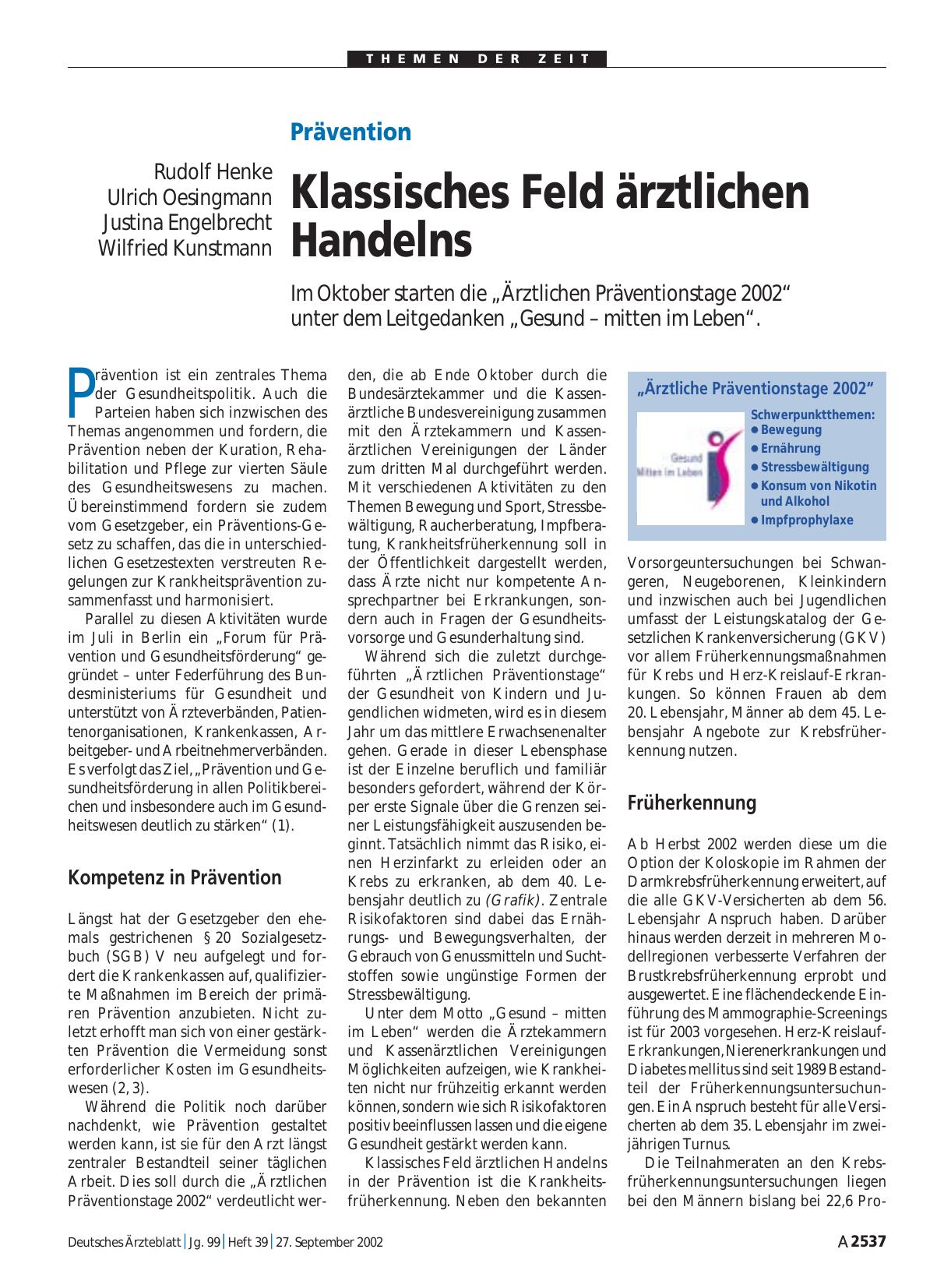 Vorschauseite 1: Prävention: Klassisches Feld ärztlichen Handelns