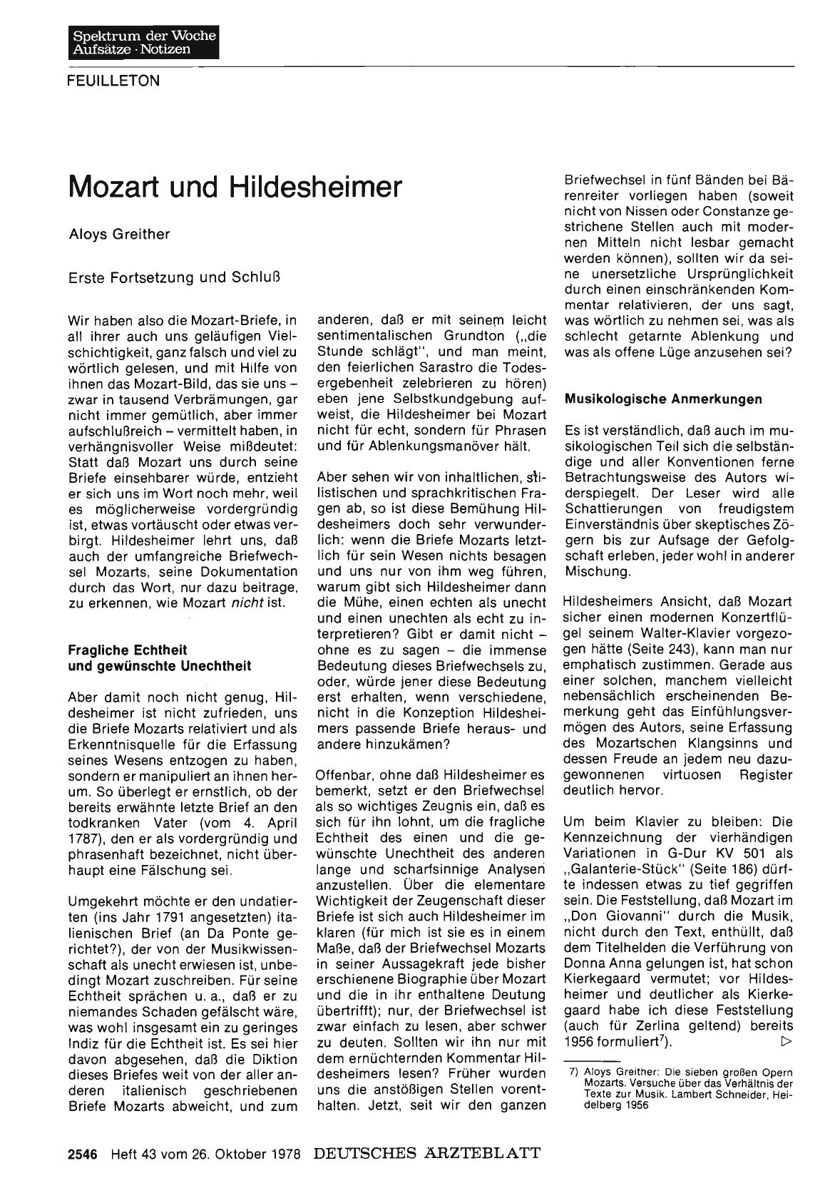 Vorschauseite 1: Mozart und Hildesheimer