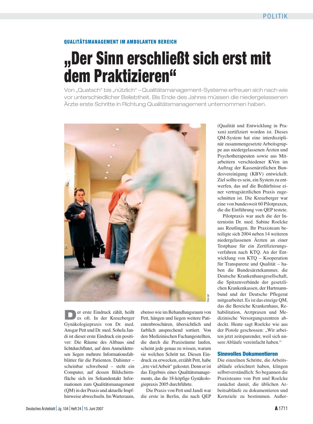 Vorschauseite 1: Qualitätsmanagement im ambulanten Bereich: „Der Sinn erschließt sich erst mit dem Praktizieren“
