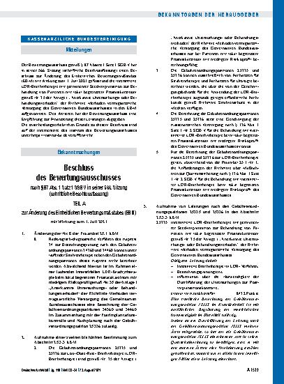 Vorschauseite 1: Beschluss des Bewertungsausschusses nach § 87 Abs. 1 Satz 1 SGB V in seiner 566. Sitzung (schriftliche Beschlussfassung)