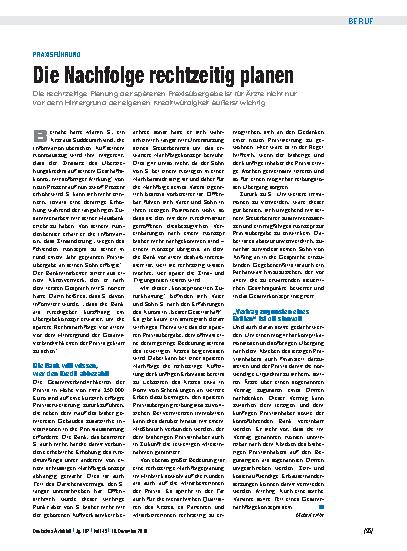 Vorschauseite 1: Praxisführung: Die Nachfolge rechtzeitig planen