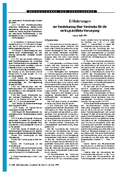 Vorschauseite 1: Erläuterungen zur Vereinbarung über Vordrucke für die vertragsärztliche Versorgung: Stand: Juli 1999