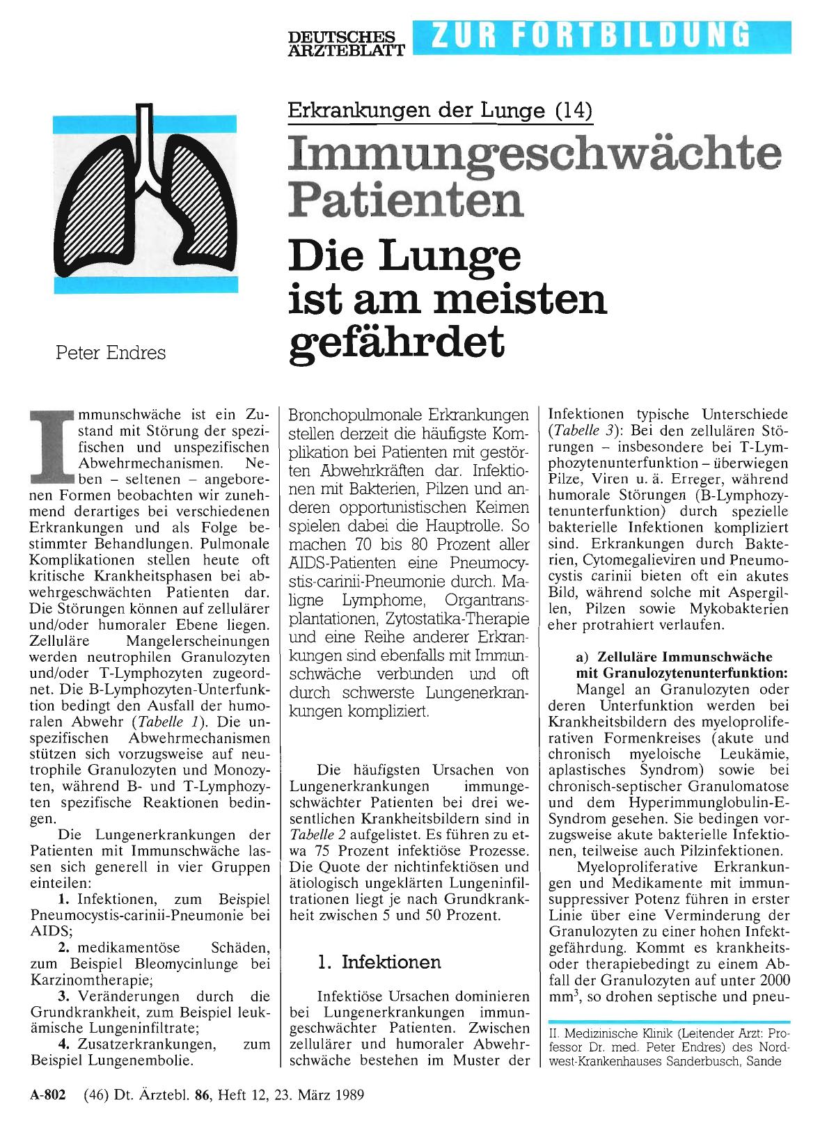 Vorschauseite 1: Immungeschwächte Patienten: Die Lunge ist am meisten gefährdet