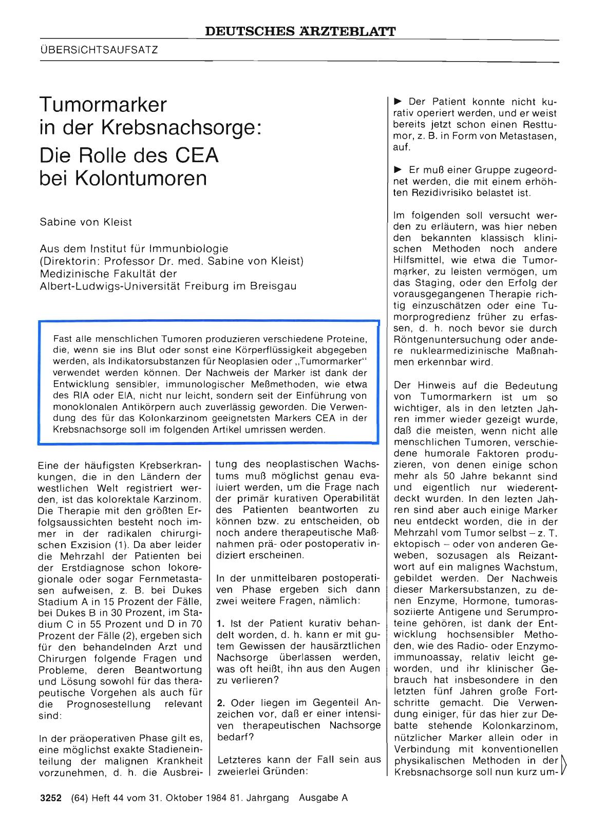 Vorschauseite 1: Tumormarker in der Krebsnachsorge: Die Rolle des CEA bei Kolontumoren