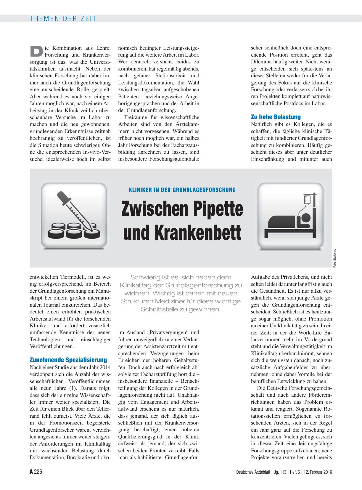 Vorschauseite 1: Kliniker in der Grundlagenforschung: Zwischen Pipette und Krankenbett