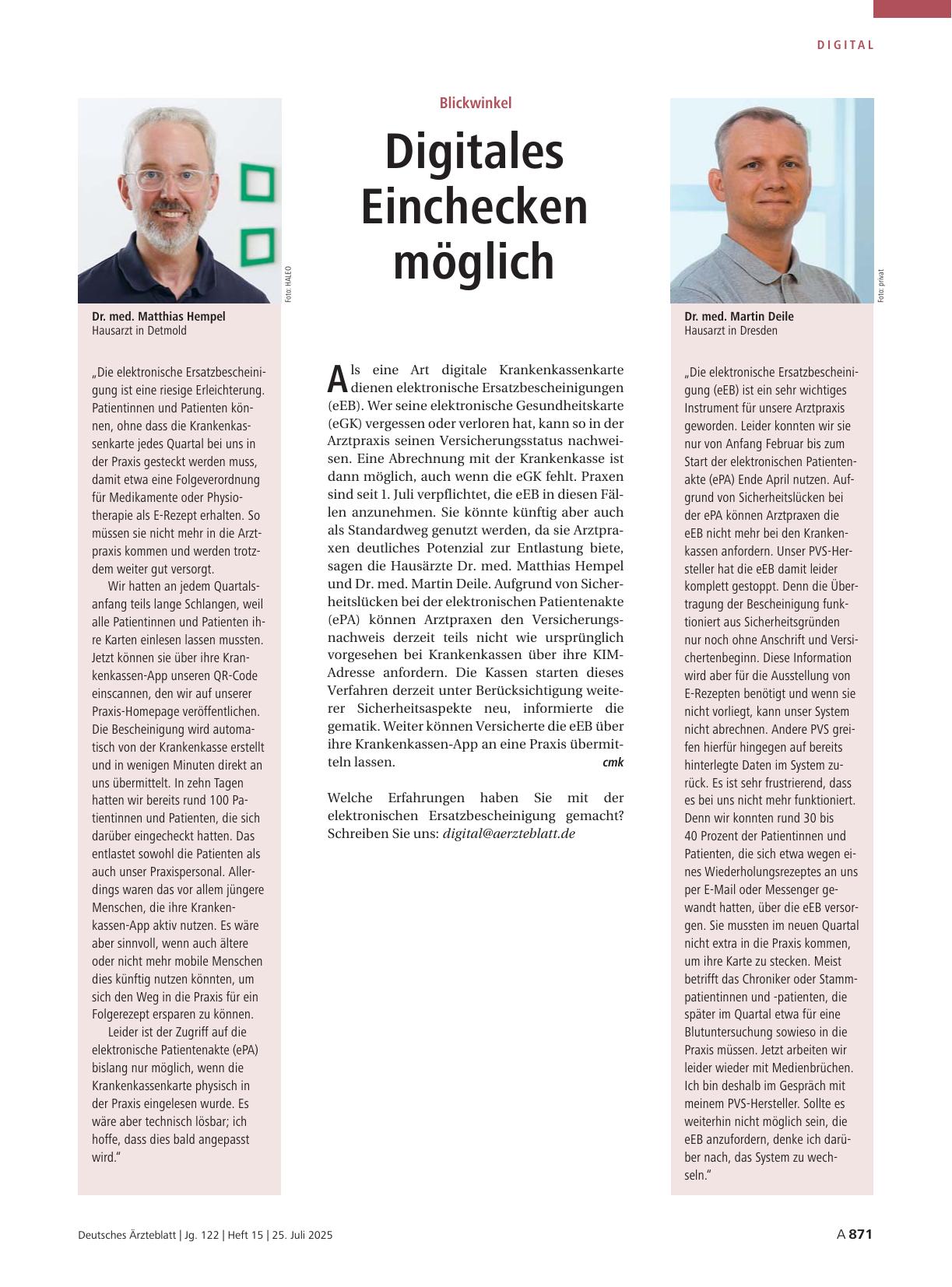 Vorschauseite 1: Blickwinkel: Digitales Einchecken möglich