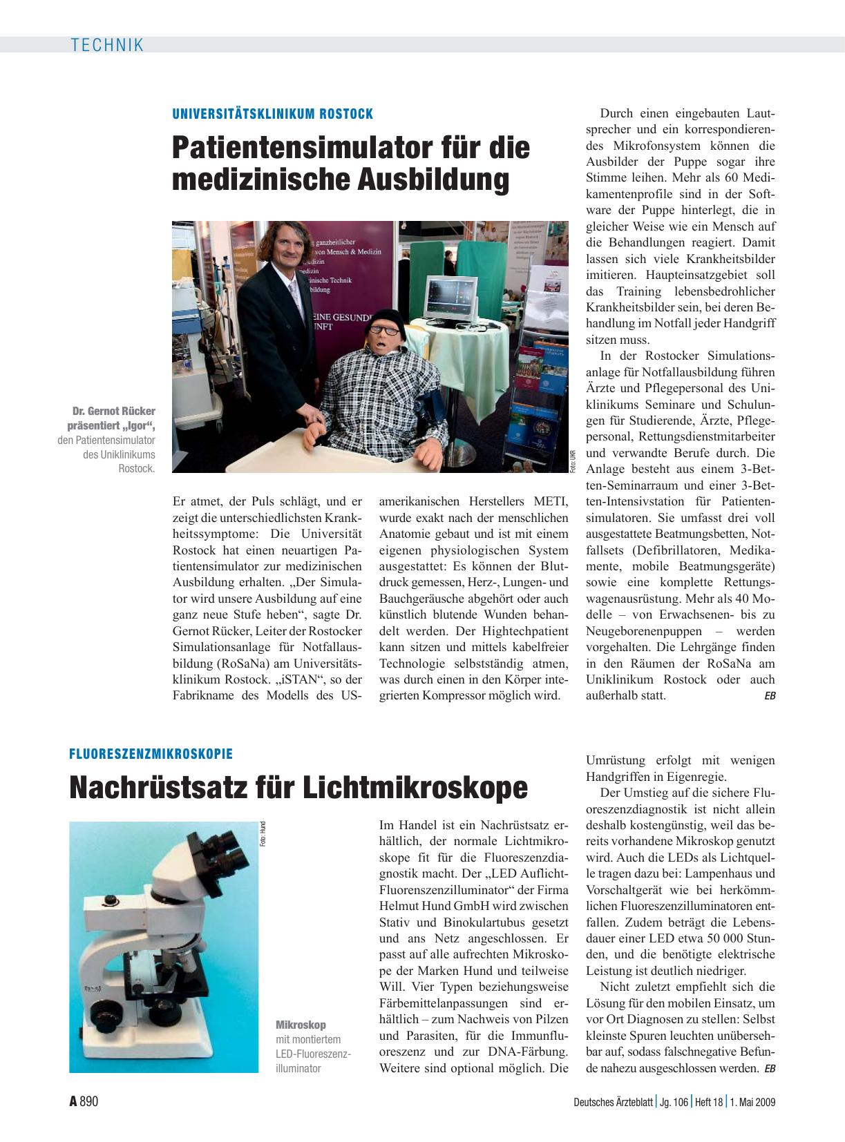 Vorschauseite 1: Universitätsklinikum Rostock: Patientensimulator für die medizinische Ausbildung