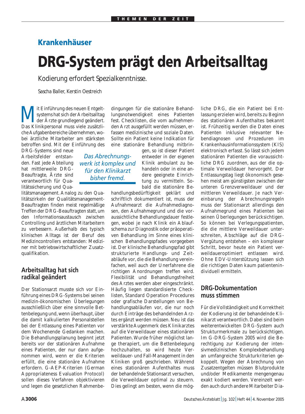 Vorschauseite 1: Krankenhäuser: DRG-System prägt den Arbeitsalltag