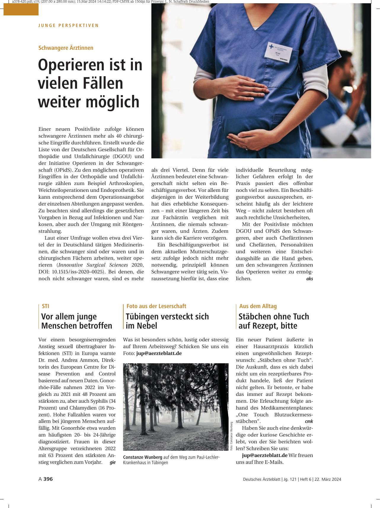 Vorschauseite 1: Schwangere Ärztinnen: Operieren ist in vielen Fällen weiter möglich