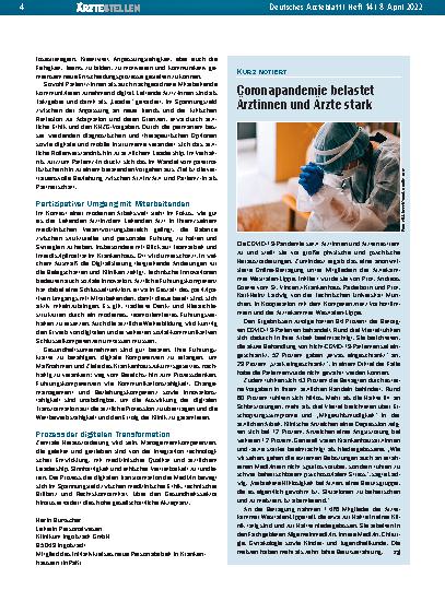 Vorschauseite 1: Coronapandemie belastet Ärztinnen und Ärzte stark