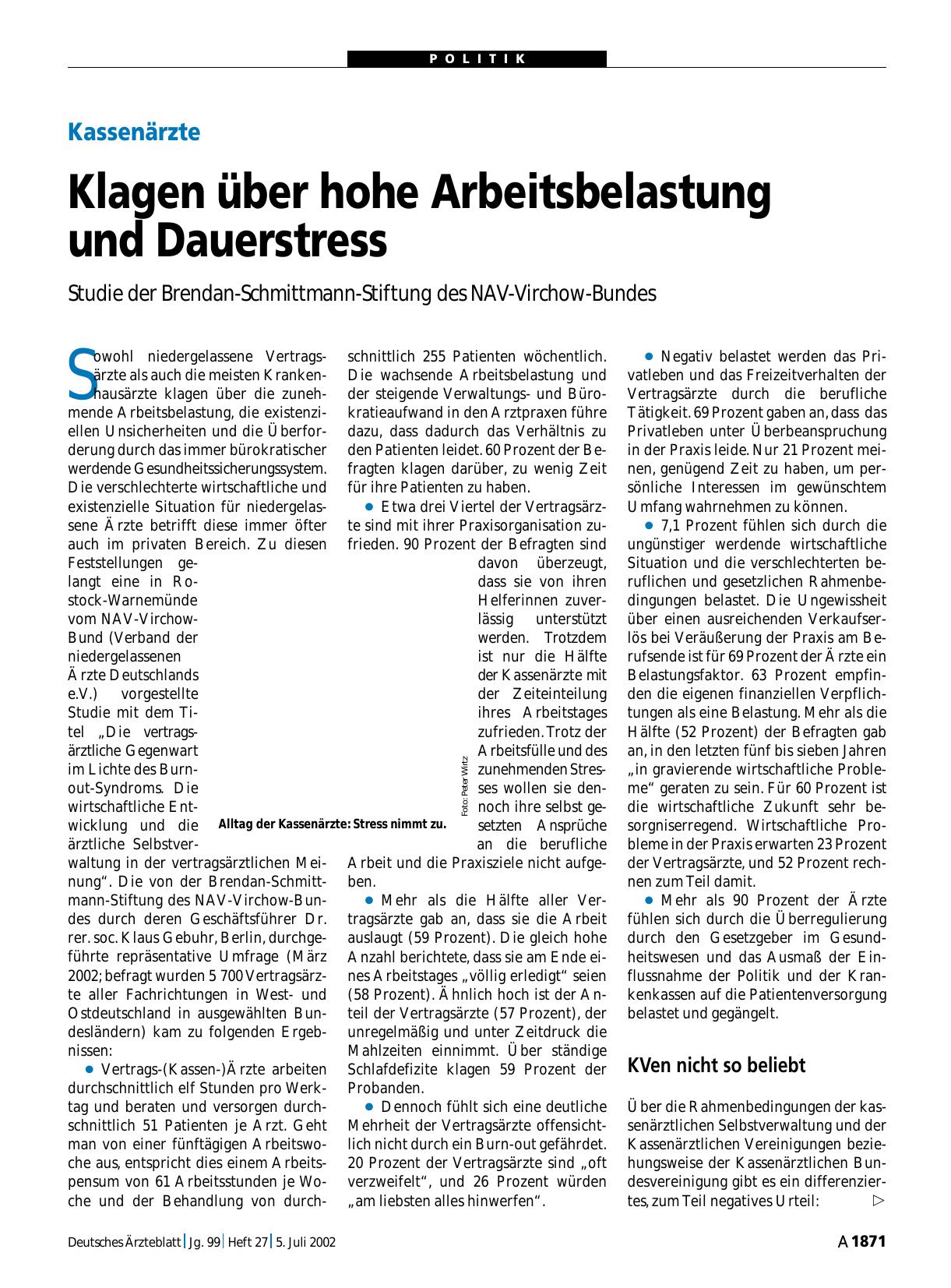 Vorschauseite 1: Kassenärzte: Klagen über hohe Arbeitsbelastung und Dauerstress