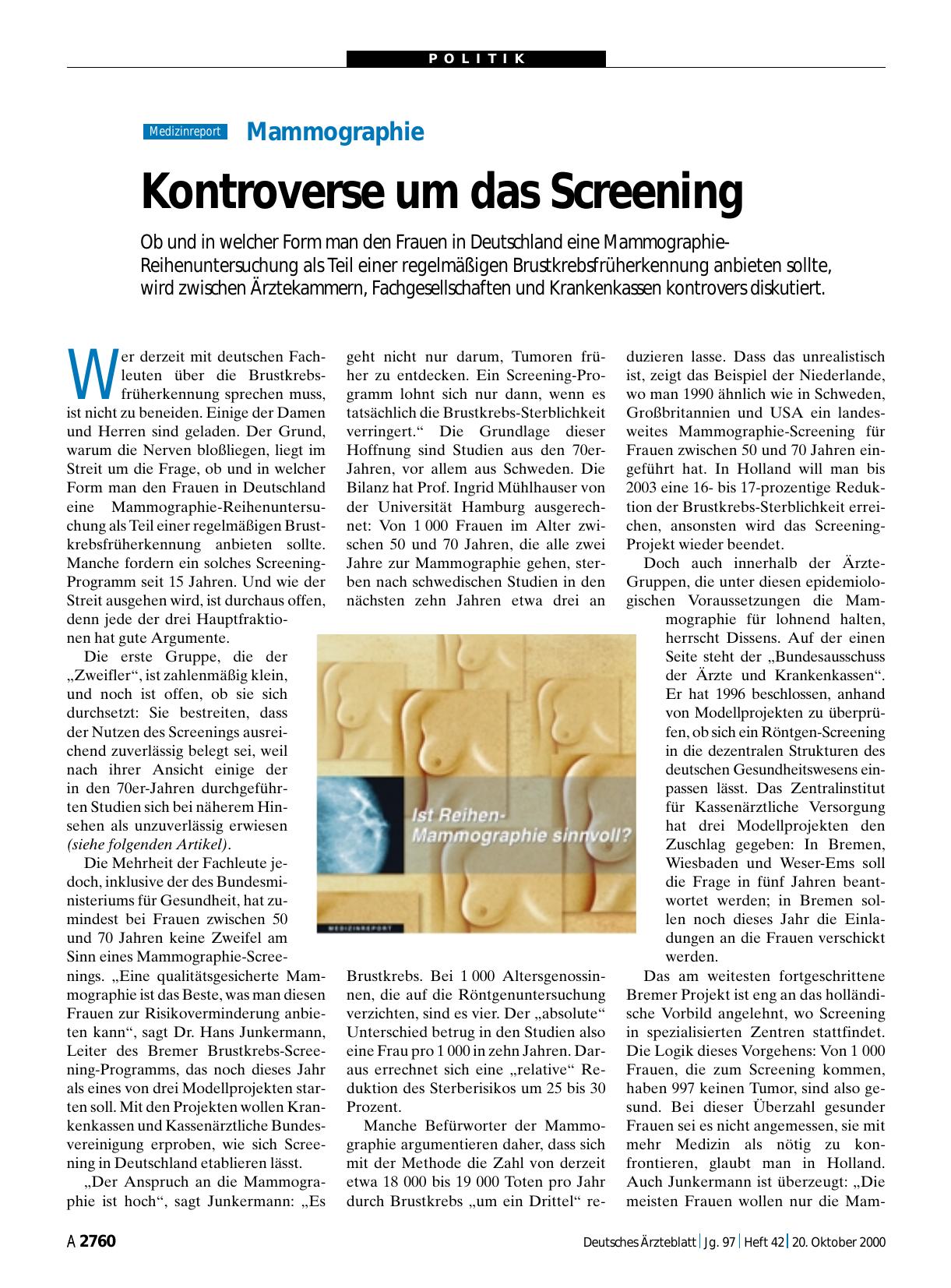 Vorschauseite 1: Mammographie: Kontroverse um das Screening