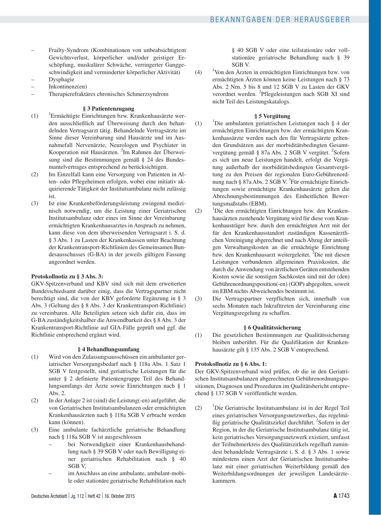 Vorschauseite 2: Vereinbarung nach § 118a SGB V (Geriatrische Institutsambulanzen – GIA) zwischen dem GKV-Spitzenverband, der Kassenärztlichen Bundesvereinbarung im Einvernehmen mit der Deutschen…