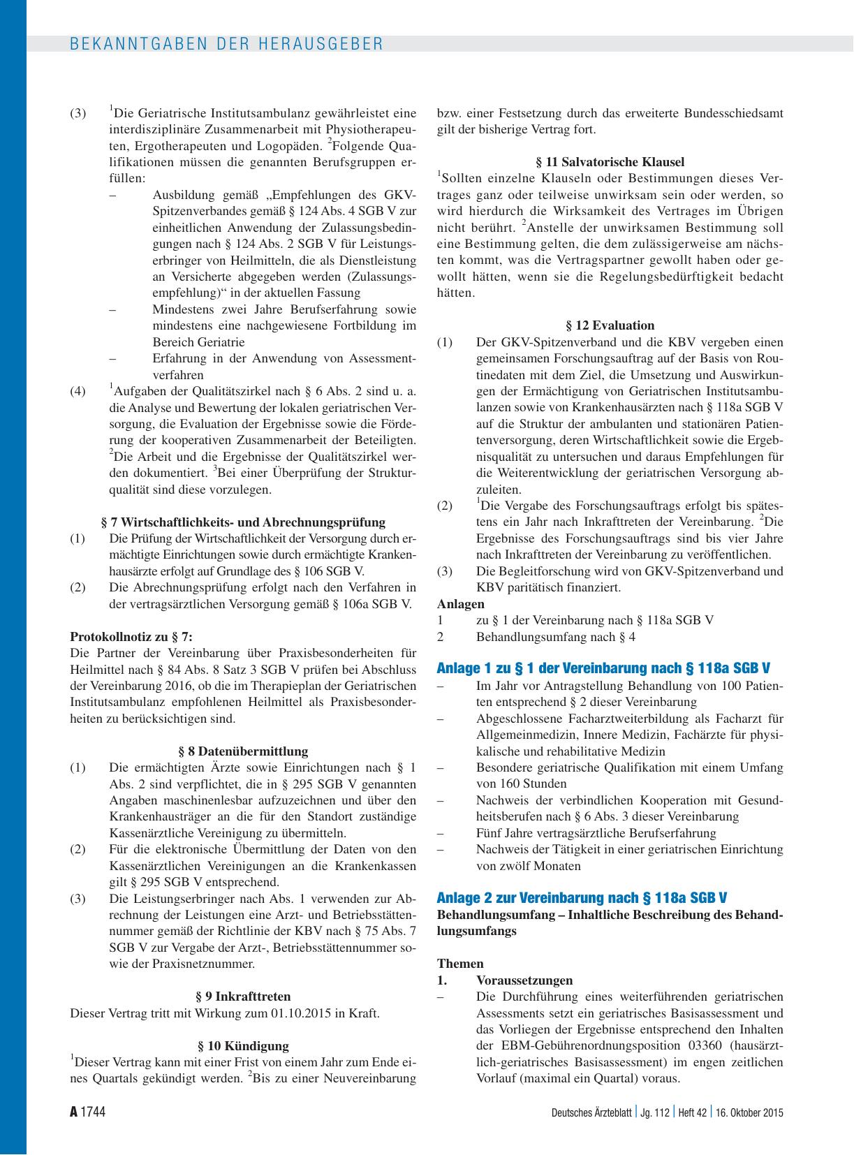 Vorschauseite 3: Vereinbarung nach § 118a SGB V (Geriatrische Institutsambulanzen – GIA) zwischen dem GKV-Spitzenverband, der Kassenärztlichen Bundesvereinbarung im Einvernehmen mit der Deutschen…
