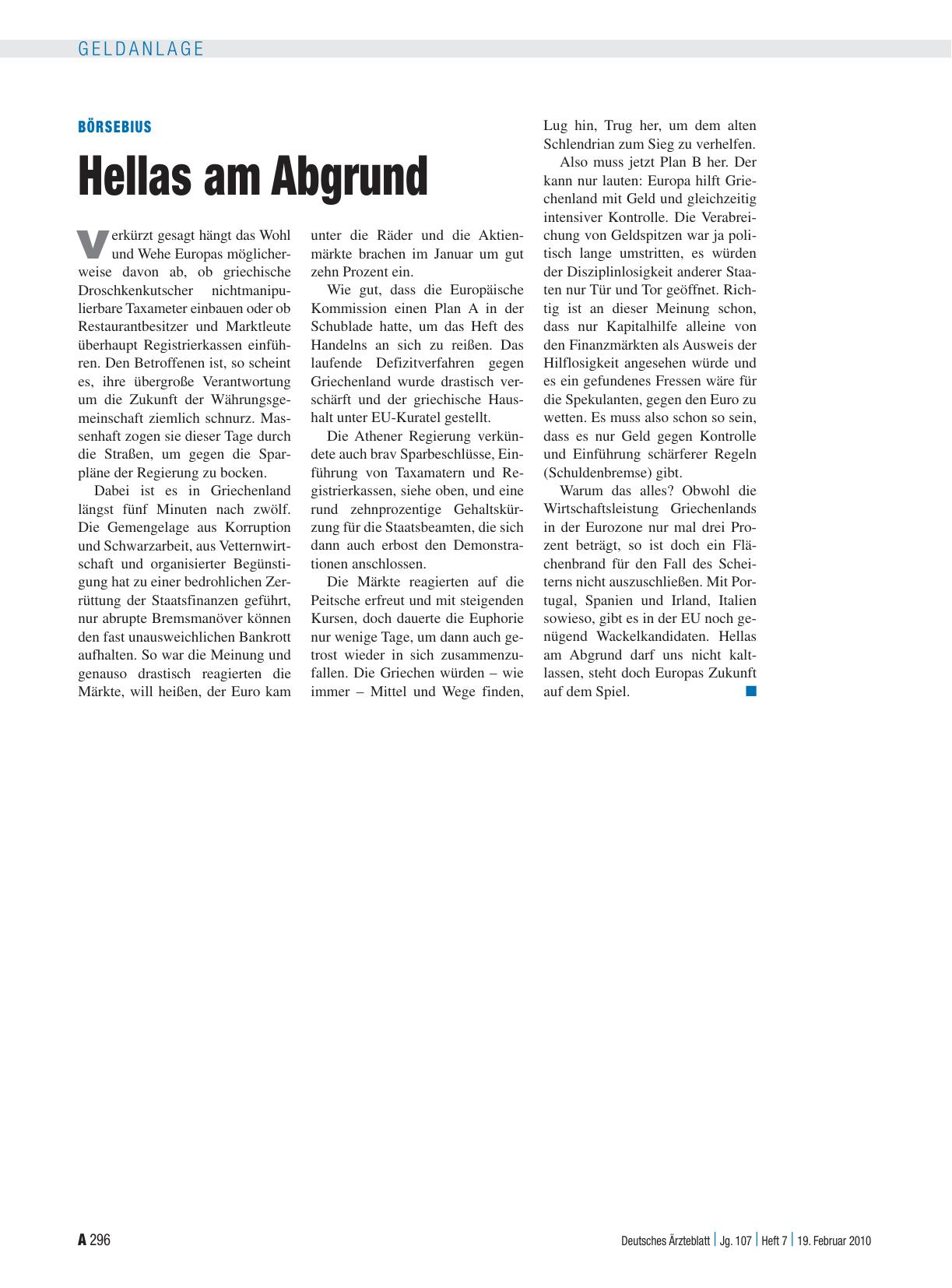 Vorschauseite 1: Börsebius: Hellas am Abgrund